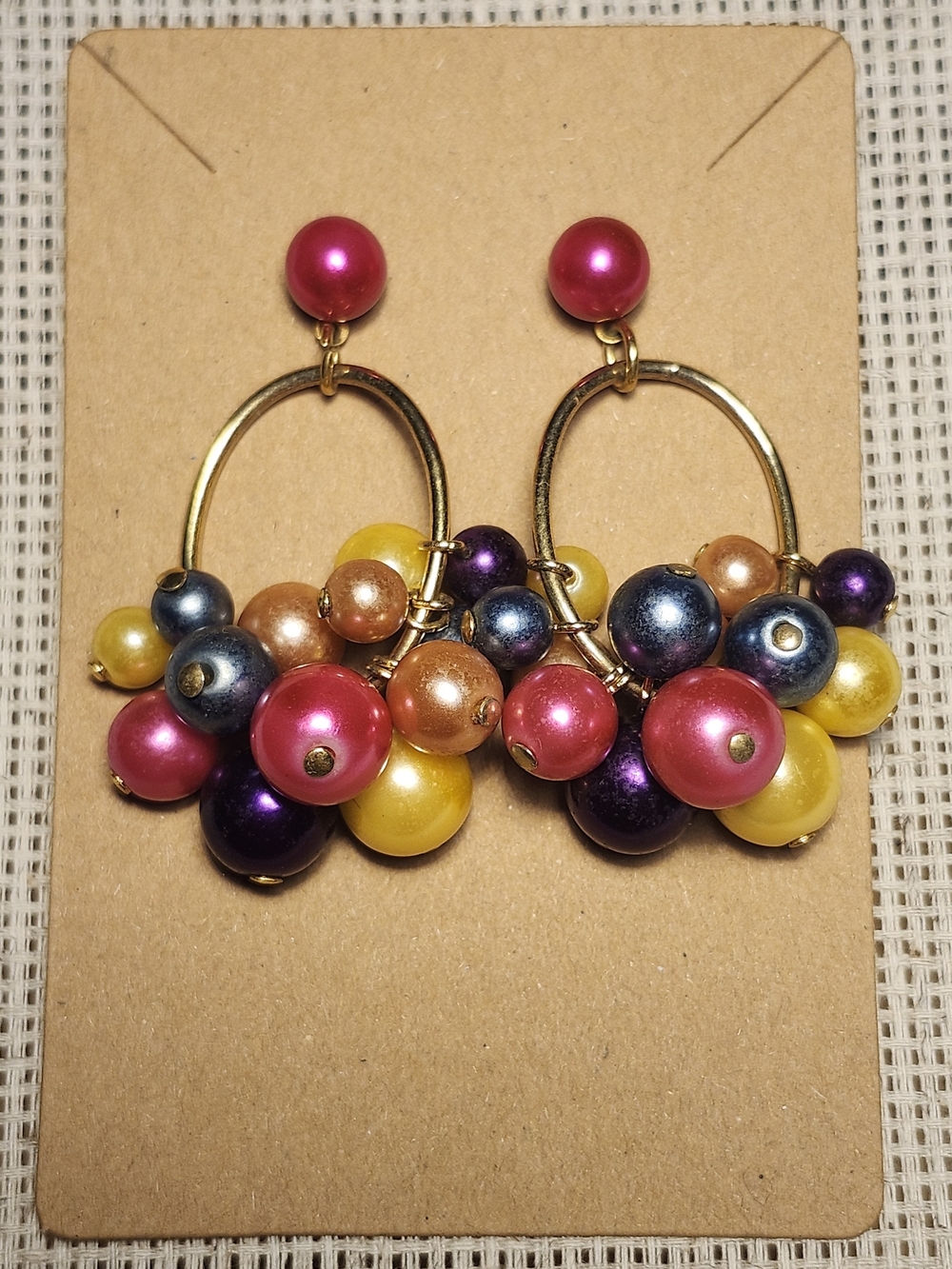 Avon Bold Pearlesque Hoop Earrings Colorful Fun 1993 Vtg Pearl Cluster